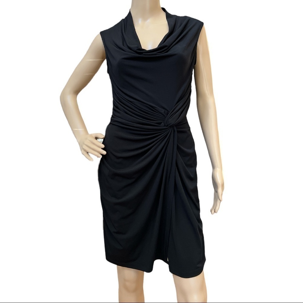 WORTHINGTON‎ PETITE STRETCH DRAPED WRAP BODYCON BLACK DRESS SIZE PM
